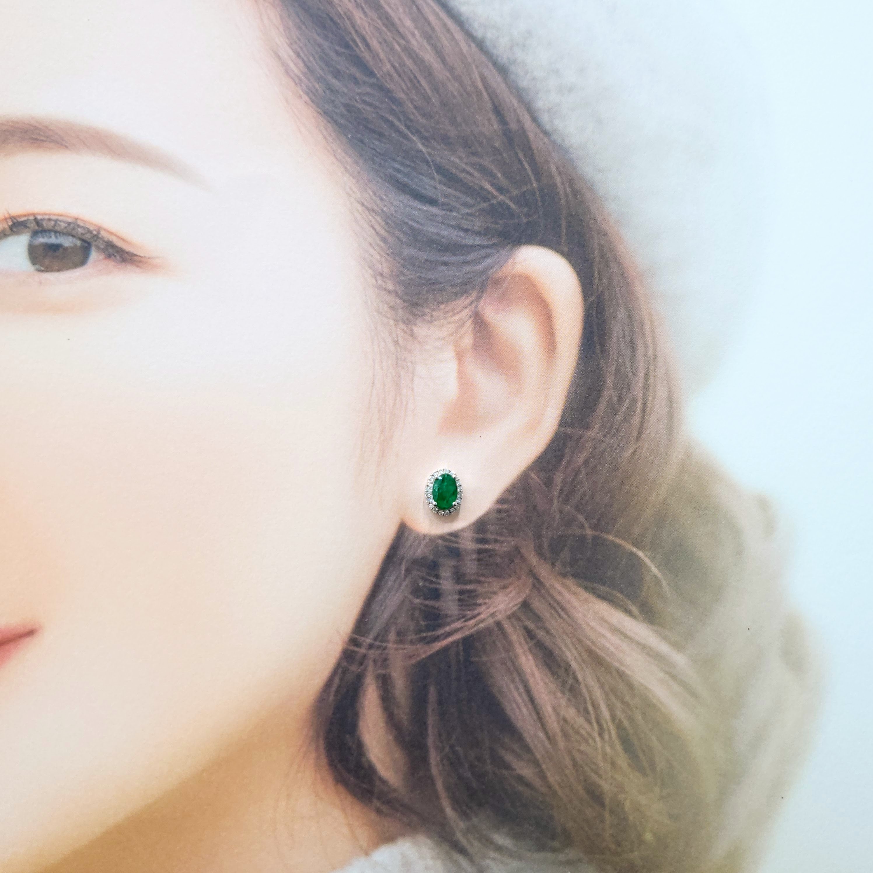 18K White Gold 1.45ct Emerald and Diamond Earrings