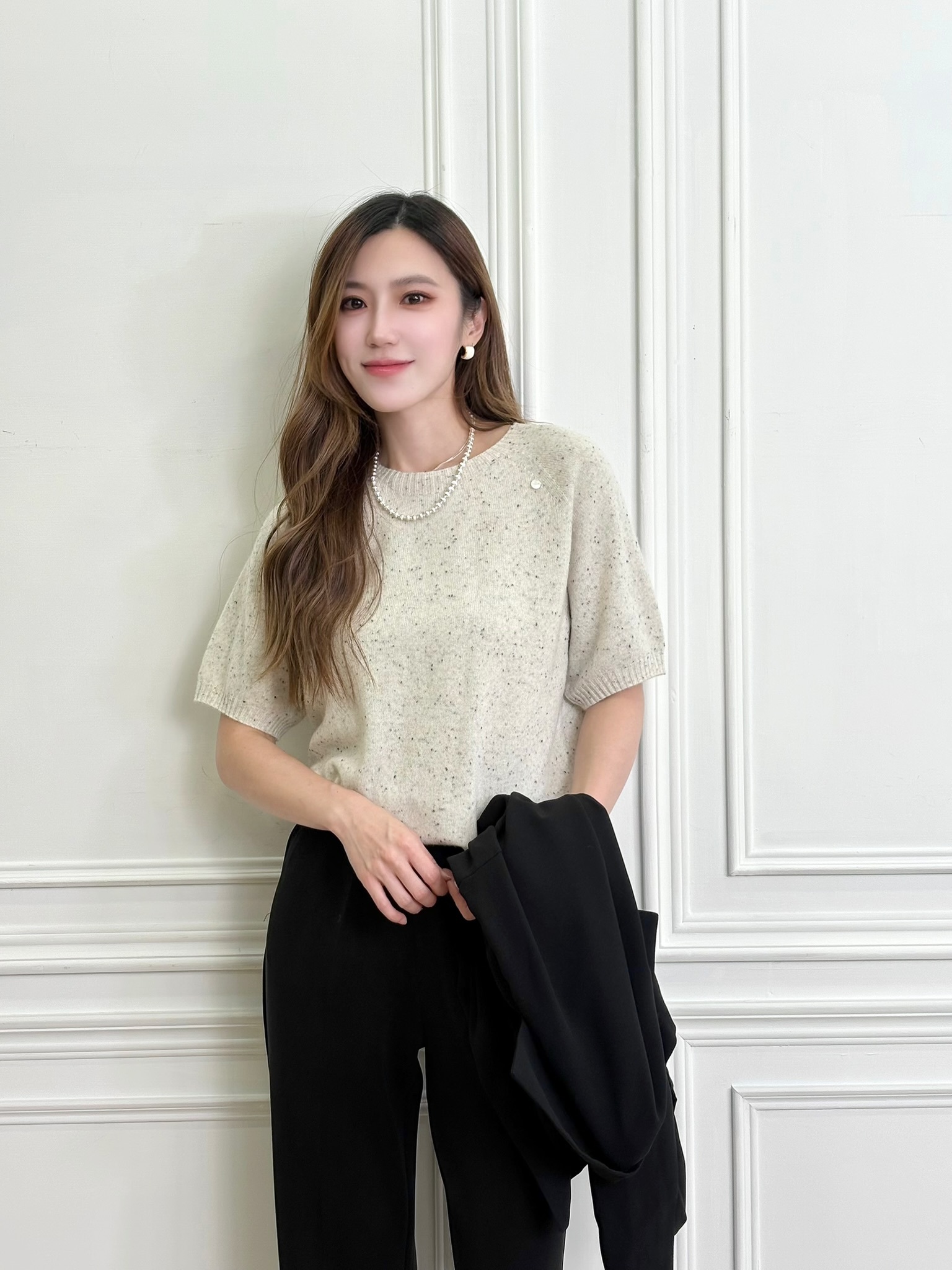 短袖混色感柔軟羊毛上衣