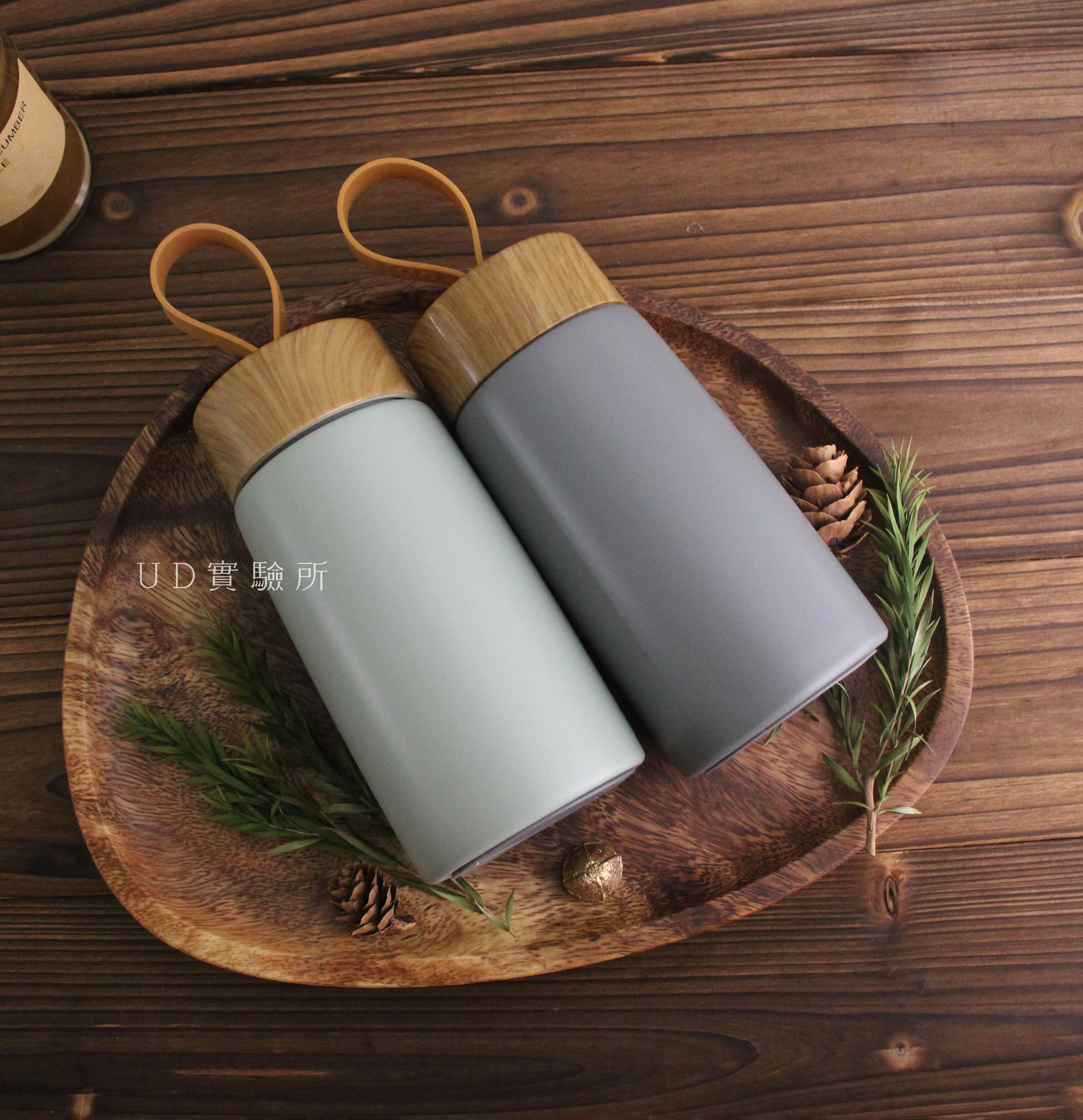 送禮首選「保溫杯2入組」304不鏽鋼木紋保溫杯2入 280ml （綠＋灰）