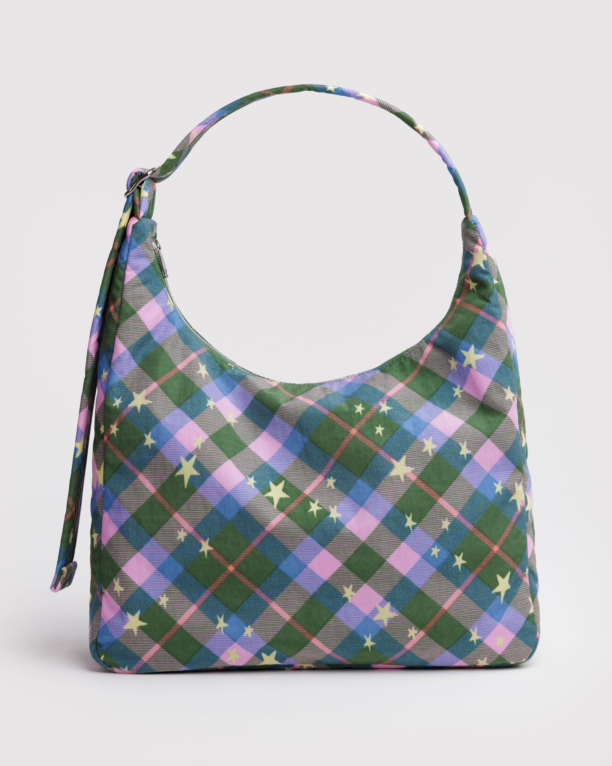 Nylon Shoulder Bag - Green Star Plaid | BAGGU
