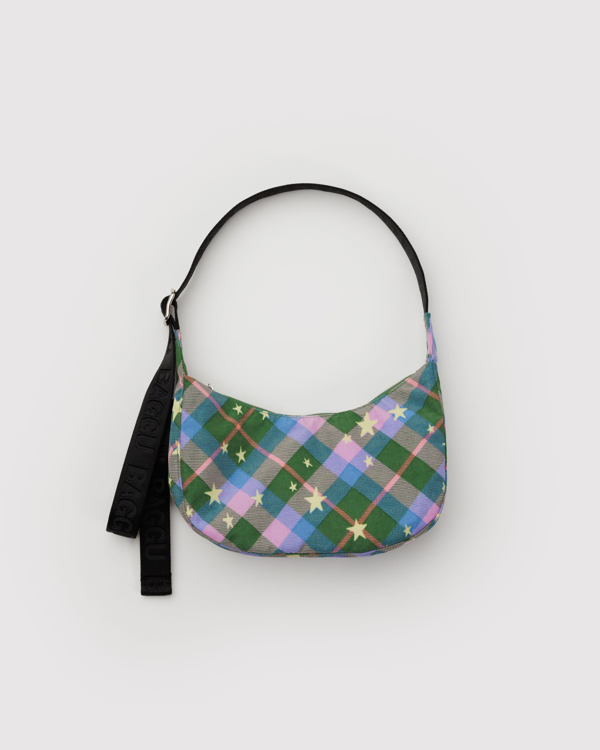 Small Nylon Crescent Bag - Green Star Plaid | BAGGU