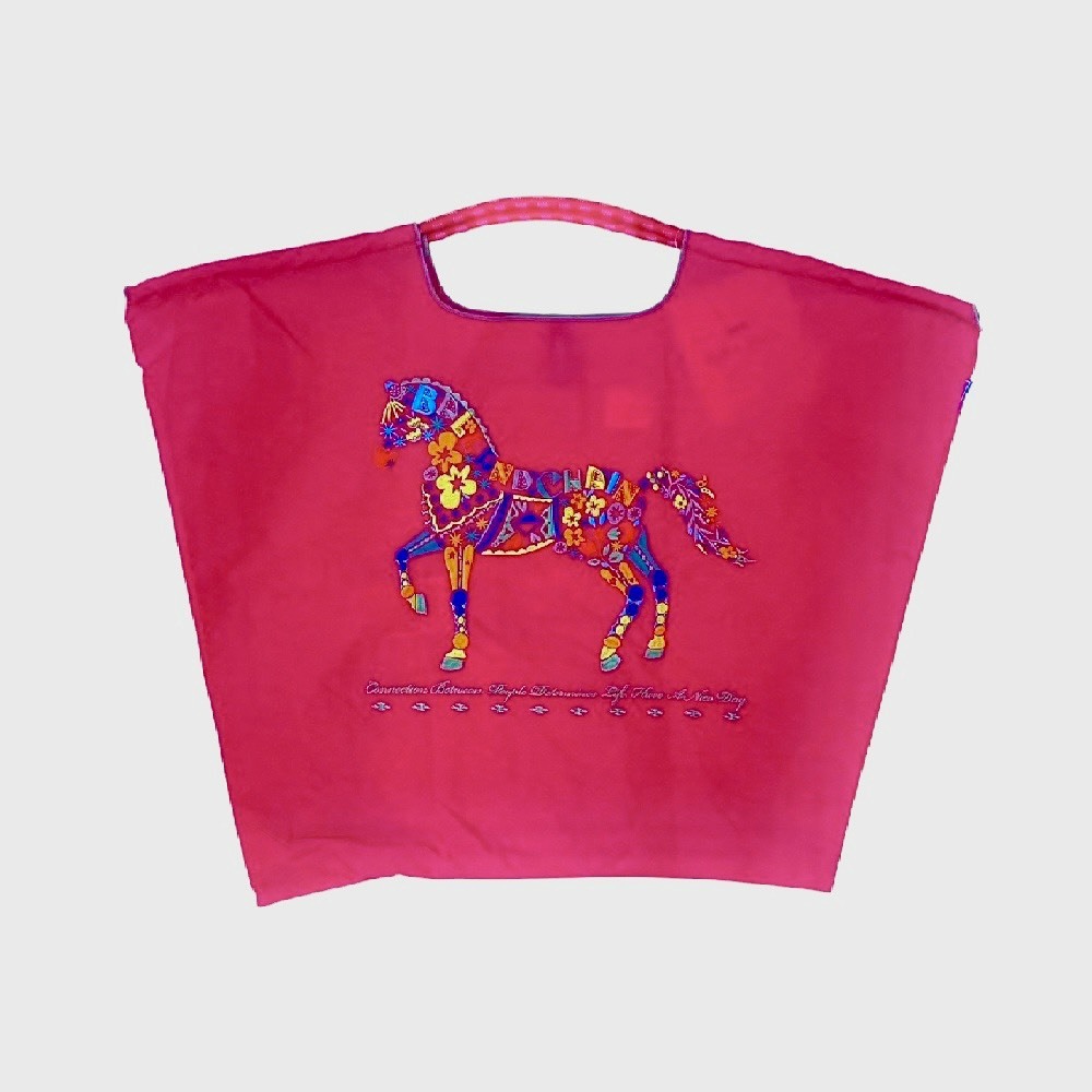 Ball＆Chain 刺繡環保購物袋 L號 - 亮粉 (30113509)