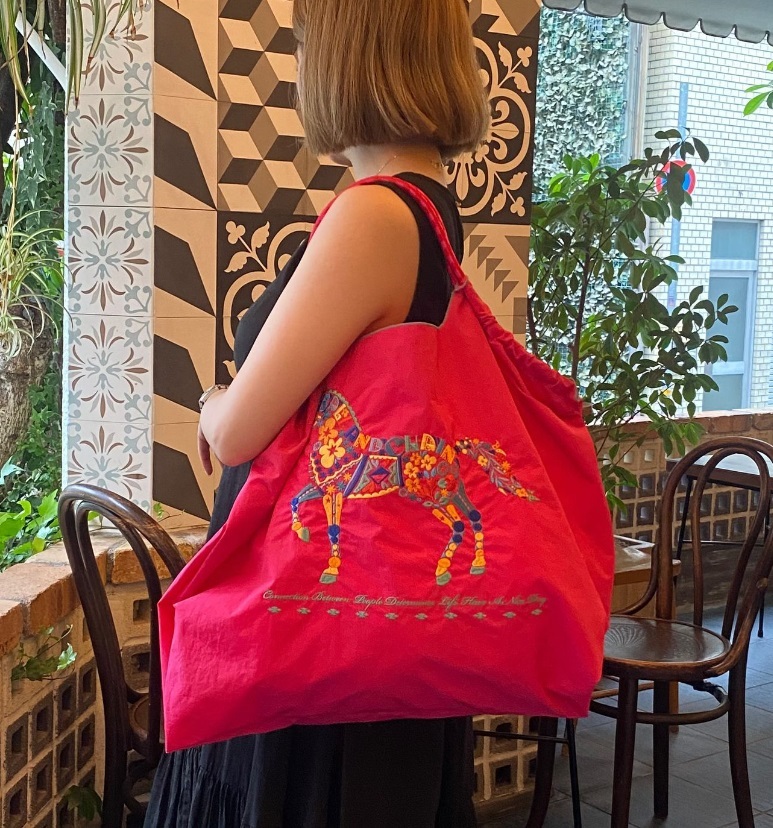 Ball＆Chain 刺繡環保購物袋 L號 - 亮粉 (30113509)