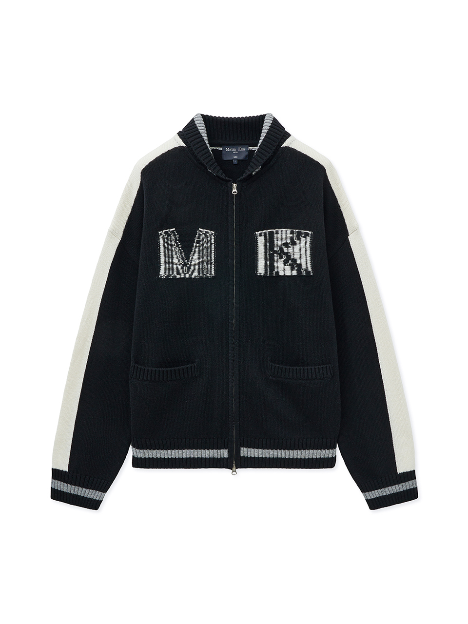 MATIN KIM字母針織拉鍊外套男款 黑色