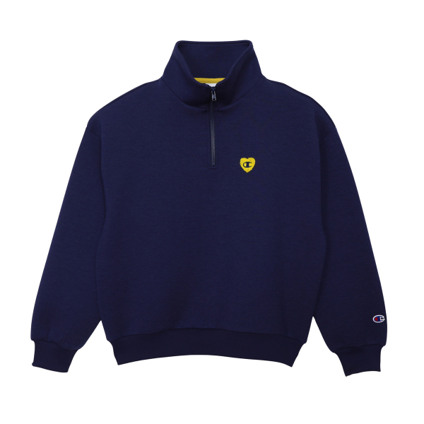 女款-CASUAL 寬版刺繡布章半開襟衛衣-深藍色（CW-C009-352）