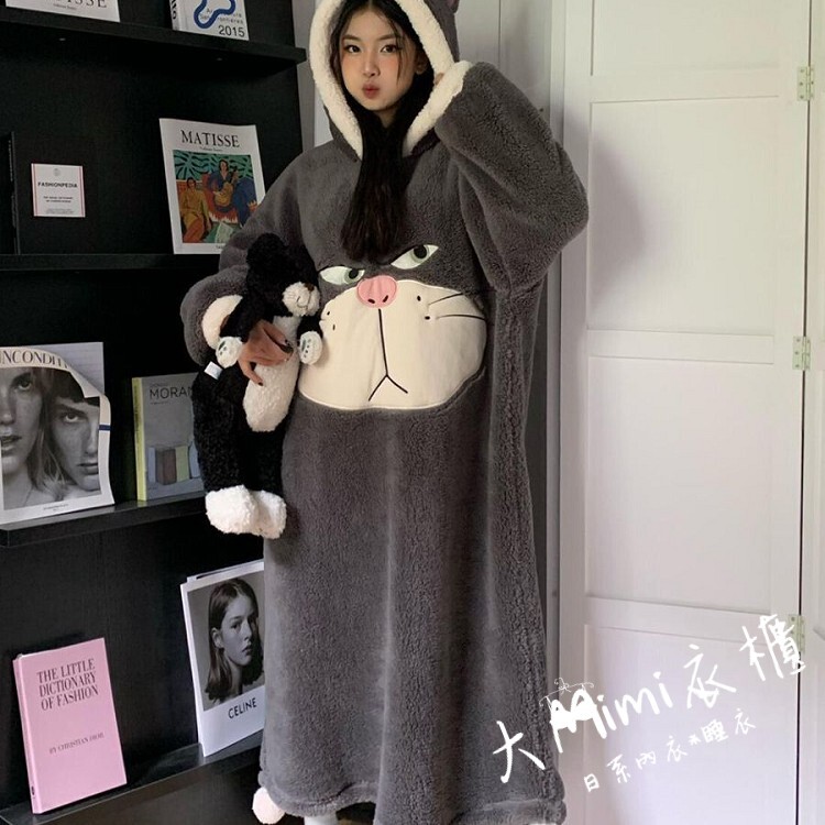 🔥暖呼呼系列-壞貓咪法蘭絨睡裙