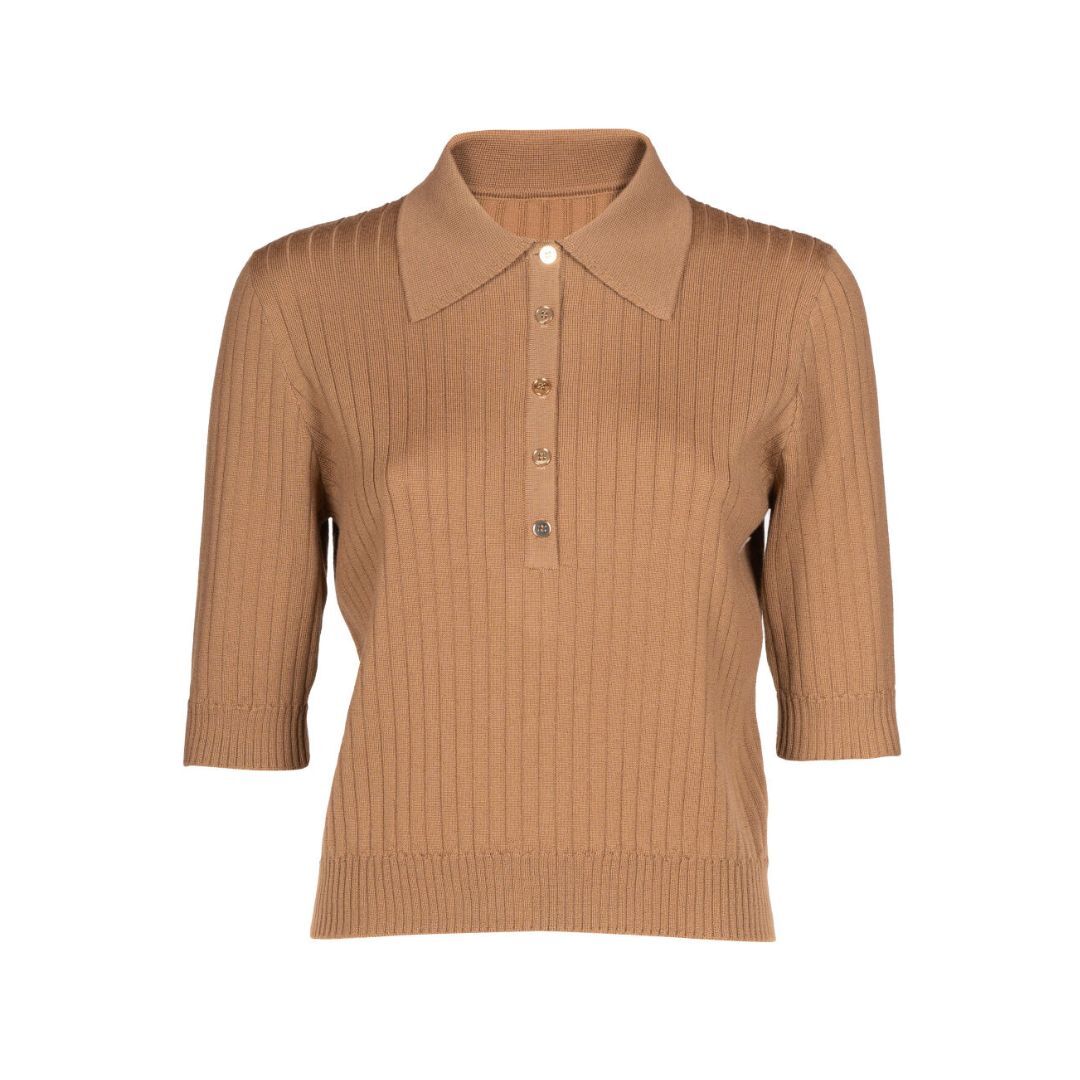 1LS1015-032 LUISA SPAGNOLI Medeola A Knit Polo Shirt Biscotto #100165.246 (C-EU-E)
