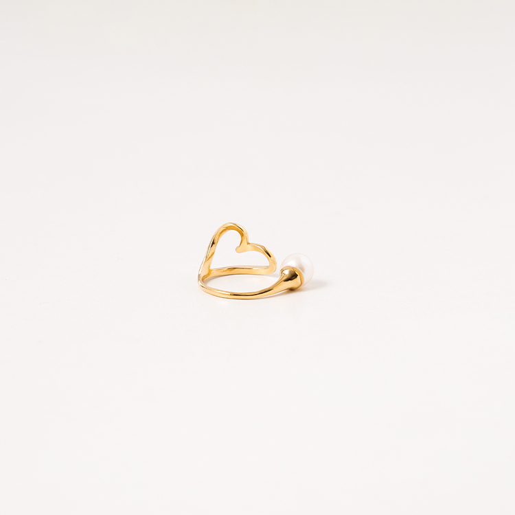 miramira珠光｜單環線條鏤空愛心單顆珠戒指A2208-金43961