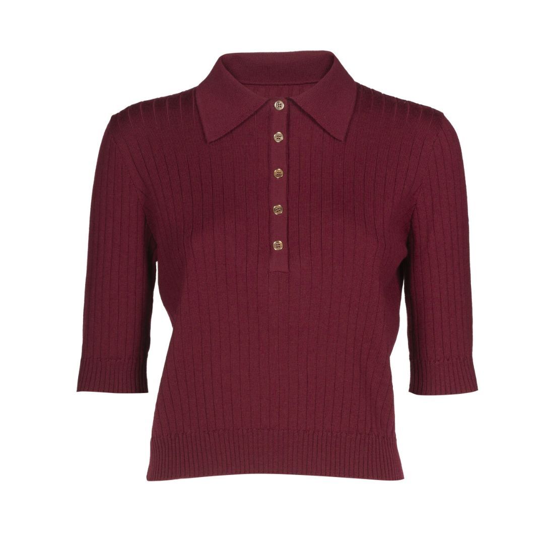 1LS1015-031 LUISA SPAGNOLI Medeola A Knit Polo Shirt Bordeaux #100165.405 (C-EU-E)