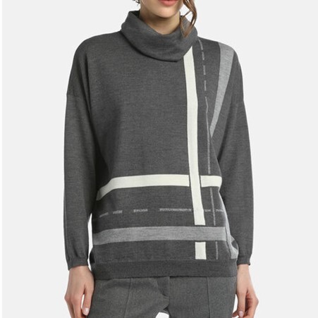 1LS1015-072 LUISA SPAGNOLI Motel Jacquard Turtleneck Grey #100219.3066 (C-EU-E)