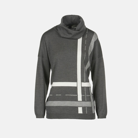 1LS1015-072 LUISA SPAGNOLI Motel Jacquard Turtleneck Grey #100219.3066 (C-EU-E)