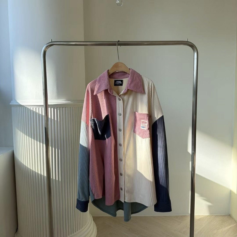 韓國 太妍家 25FW 新品 拼接配色燈芯絨襯衫