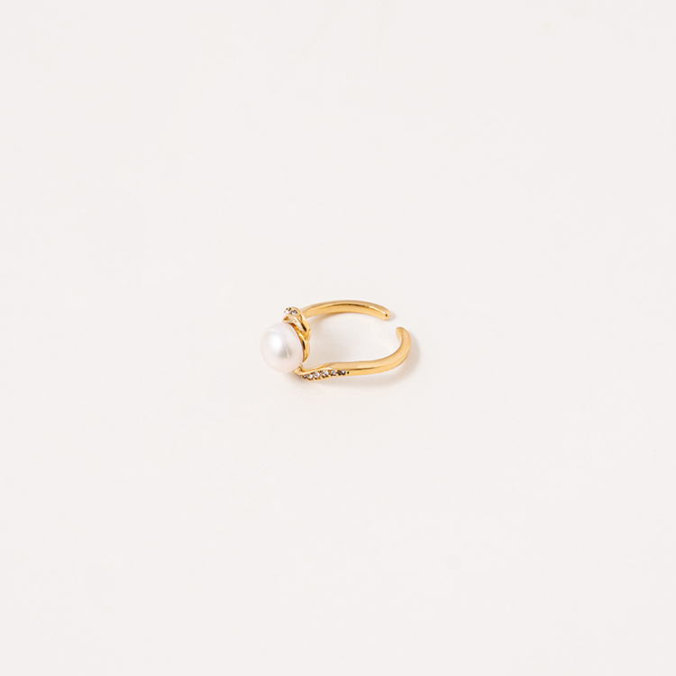 miramira混搭｜單環白鋯石單顆珍珠線條戒指A2306-金56039