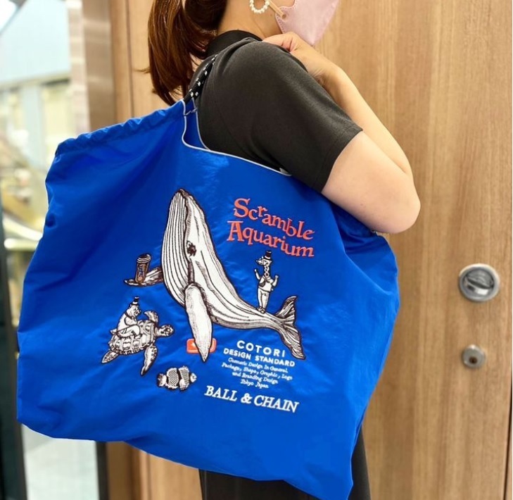 Ball＆Chain 刺繡環保購物袋 L號 - 藍 (32110306)