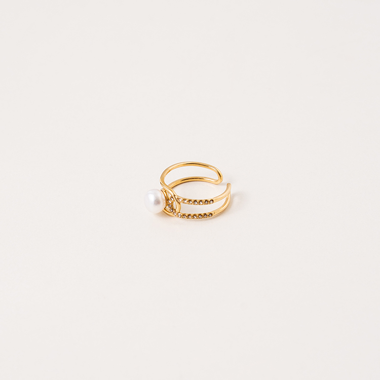 miramira混搭｜雙環白鋯石單顆珠戒指A2324-金64461