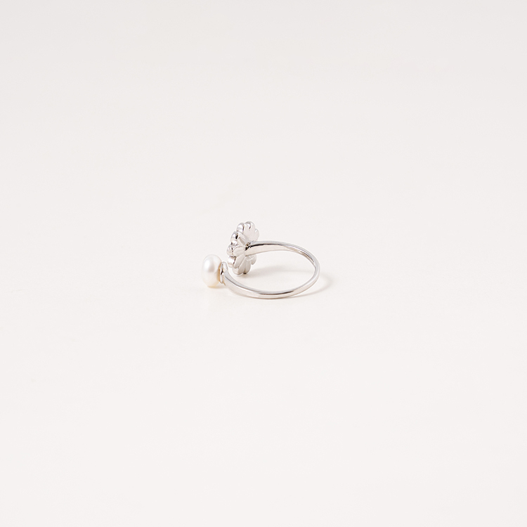 miramira混搭｜單環白色寶石單顆珍珠小花戒指A2349-銀64966