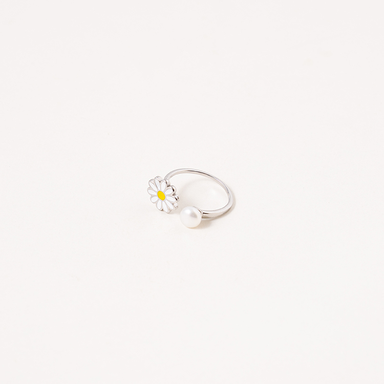 miramira混搭｜單環白色寶石單顆珍珠小花戒指A2349-銀64966