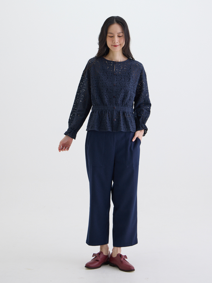 花影十分蕾絲罩衫上衣-藏青