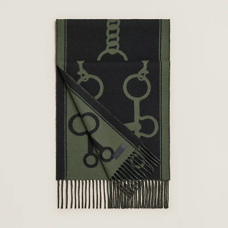 HERMES Casaque Mors scarf vert camouflage / noir (MUFFLER) 頸巾/ 圍巾