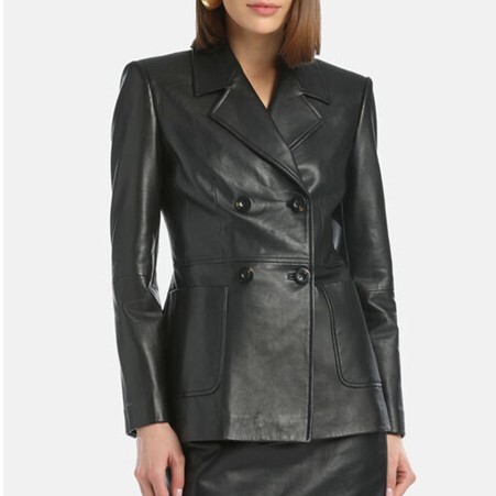 1LS1015-081 LUISA SPAGNOLI Supernova Leather Jacket Black #542242.0101 (EU)