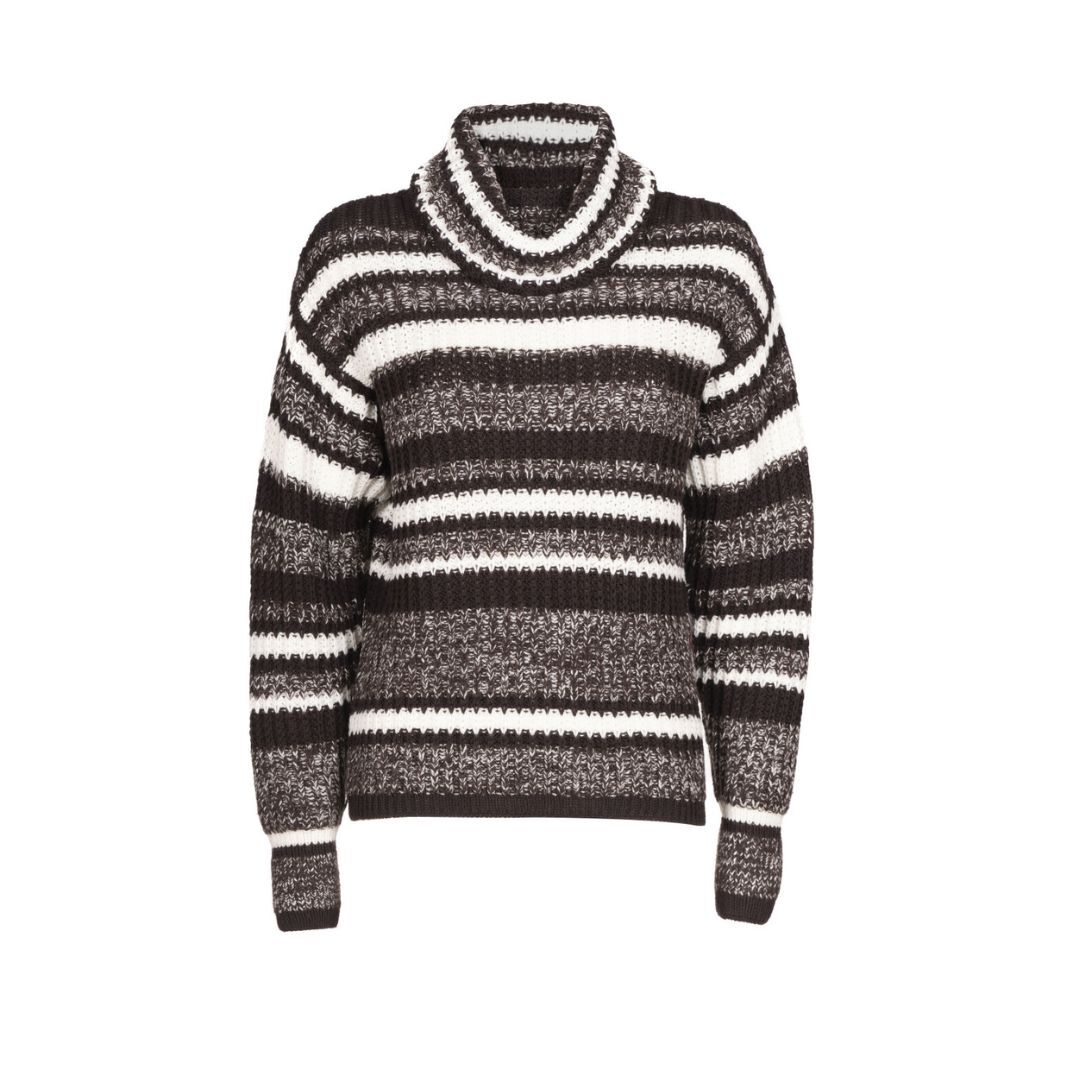 1LS1015-066 LUISA SPAGNOLI Moscardino Striped Turtleneck Var Marrone #100241.3080 (C-EU-E)