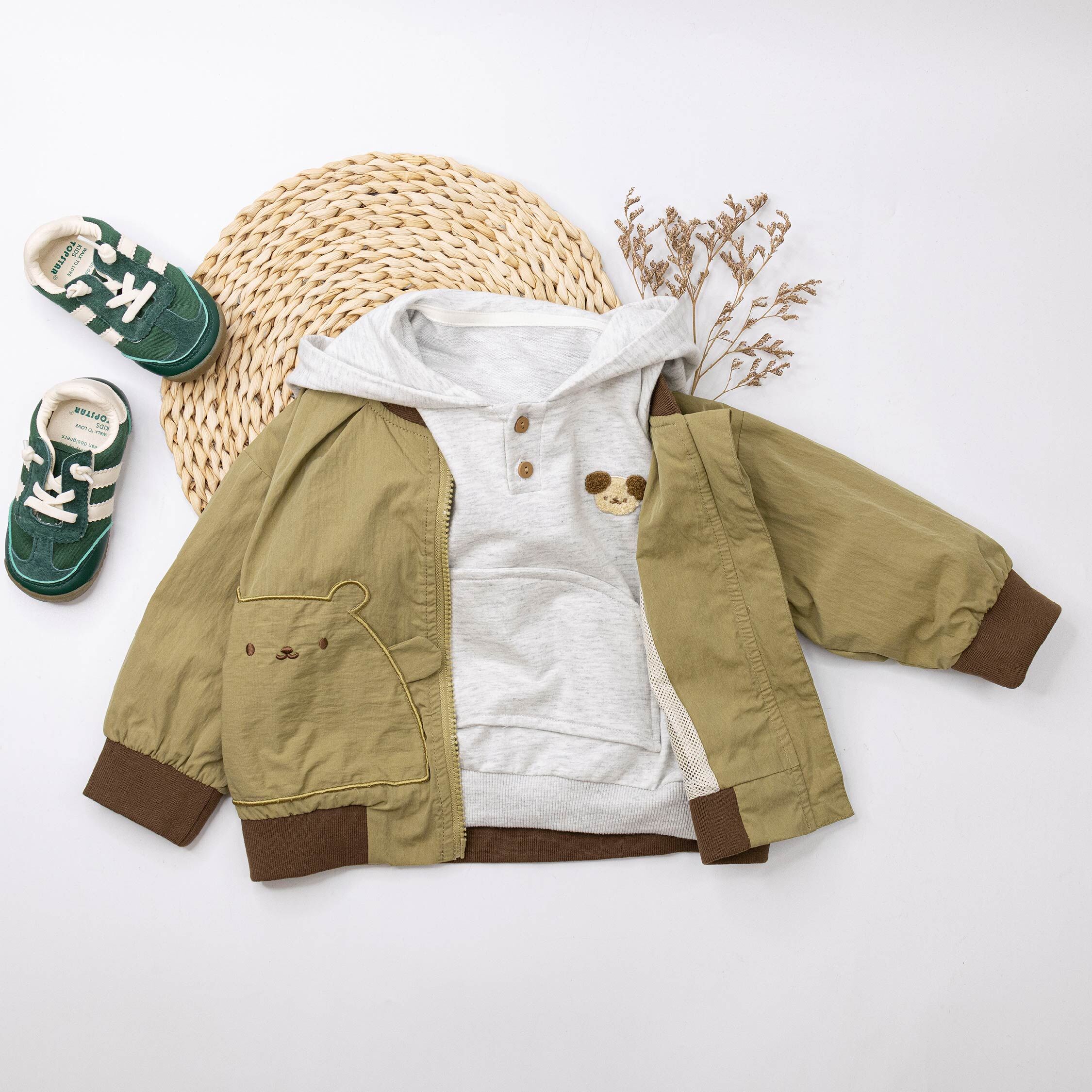 【H55348】可愛胖胖熊造型口袋外套