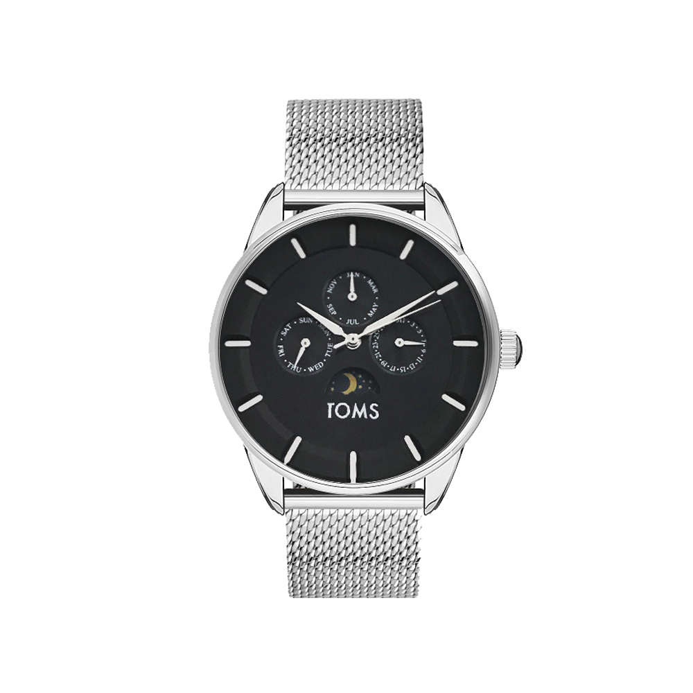 【TOMS】11002 三眼 熊貓款 日月星辰 米蘭不鏽鋼錶