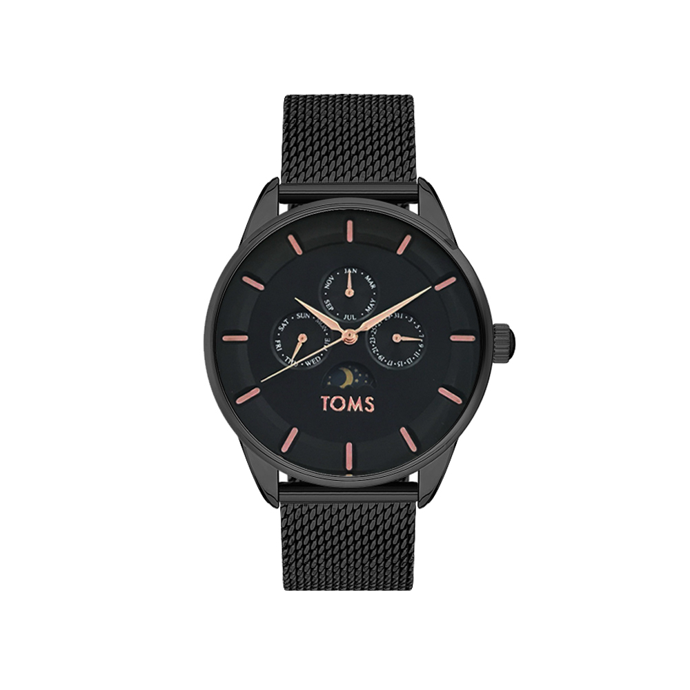 【TOMS】11002 三眼 熊貓款 日月星辰 米蘭不鏽鋼錶