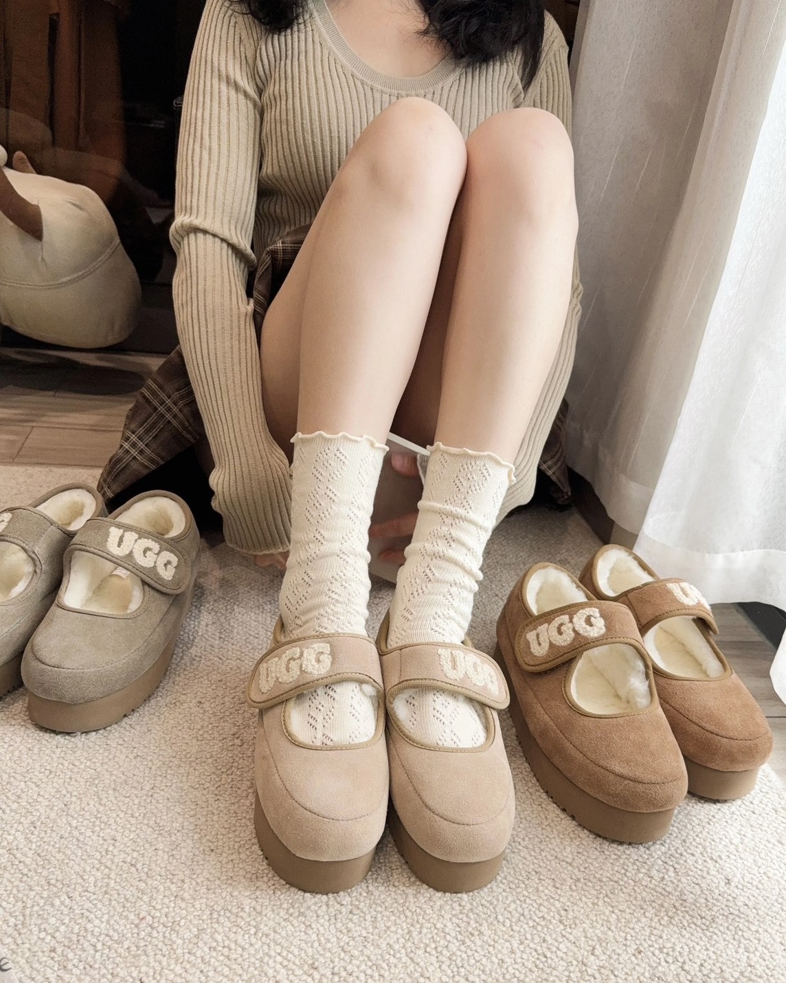 UGG Auspecial 毛絨 秋冬 內刷毛 厚底 瑪莉珍鞋 三色