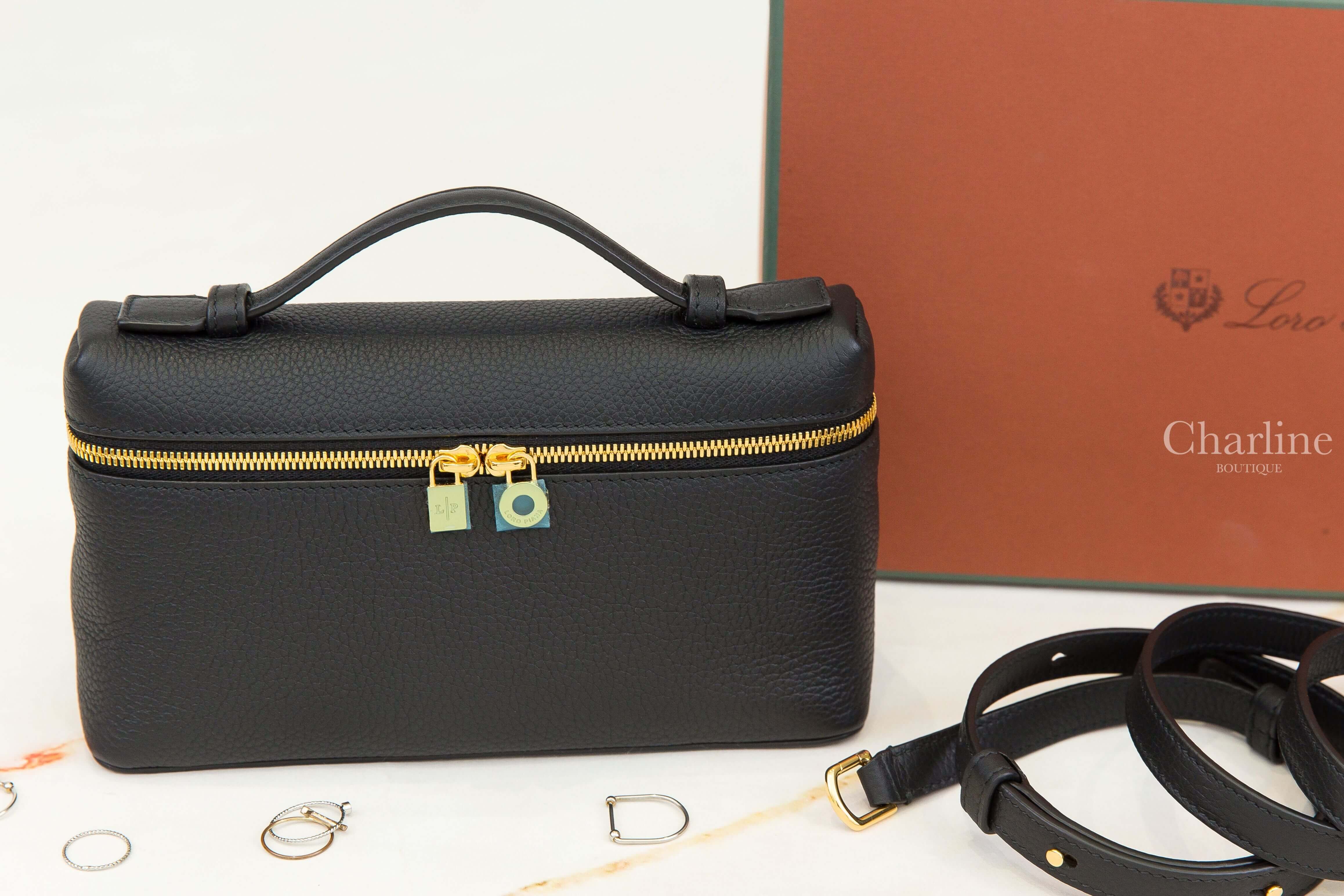 Loro Piana Extra Pocket L19 黑色小牛皮金色拉鏈手提肩背包-Charline Boutique 精品代購