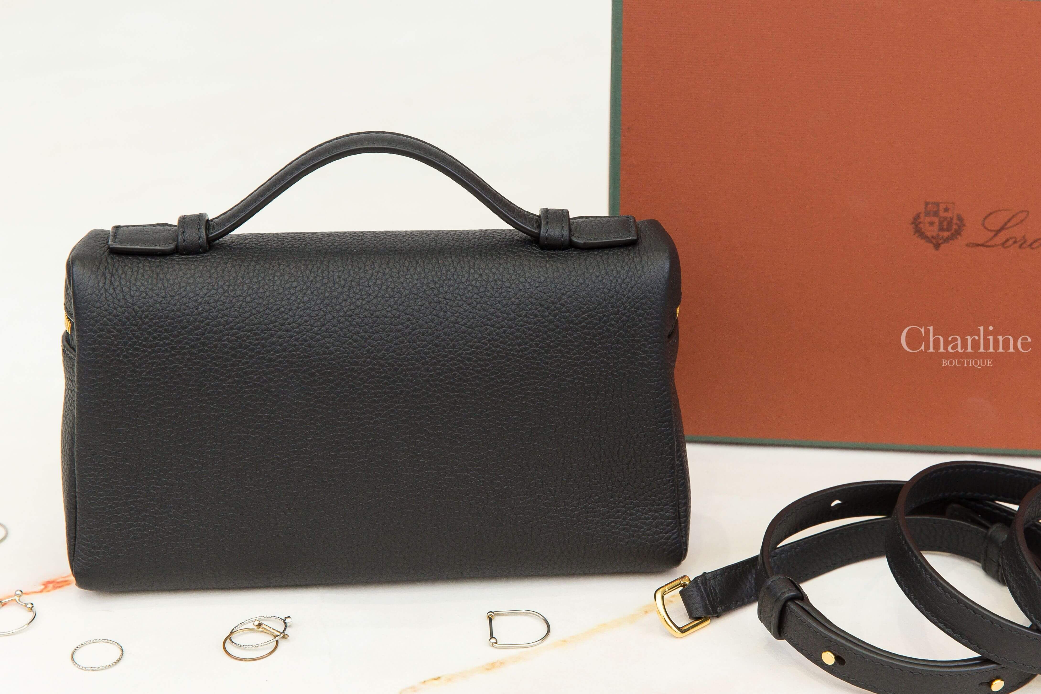 Loro Piana Extra Pocket L19 黑色小牛皮金色拉鏈手提肩背包-Charline Boutique 精品代購
