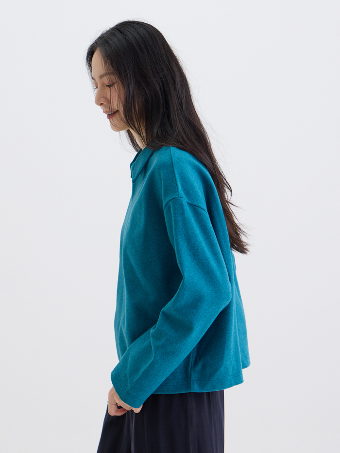 奈特小領長袖落肩上衣-水草