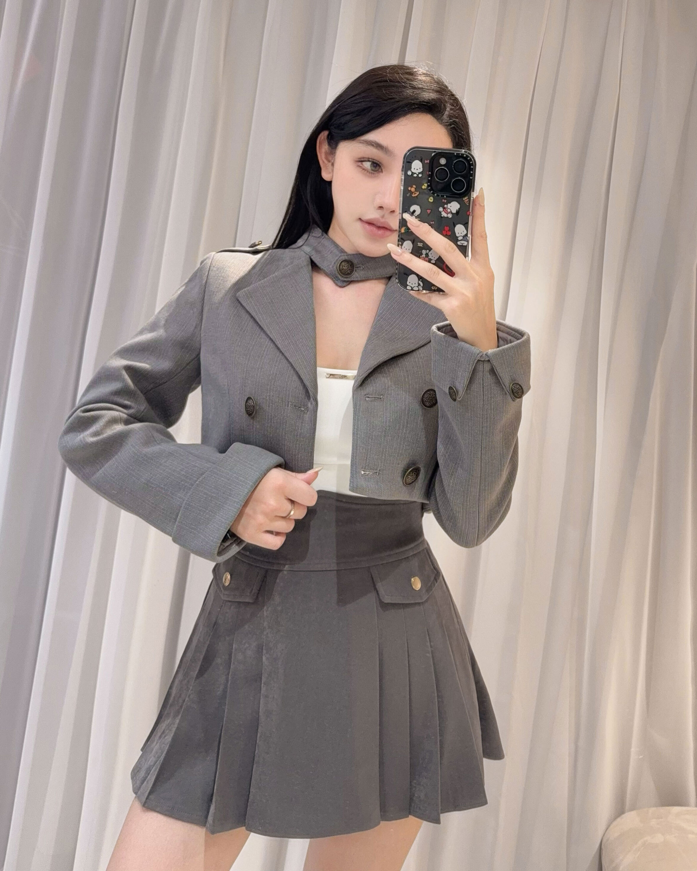 ⭒訂製-率性大翻領排釦短版外套