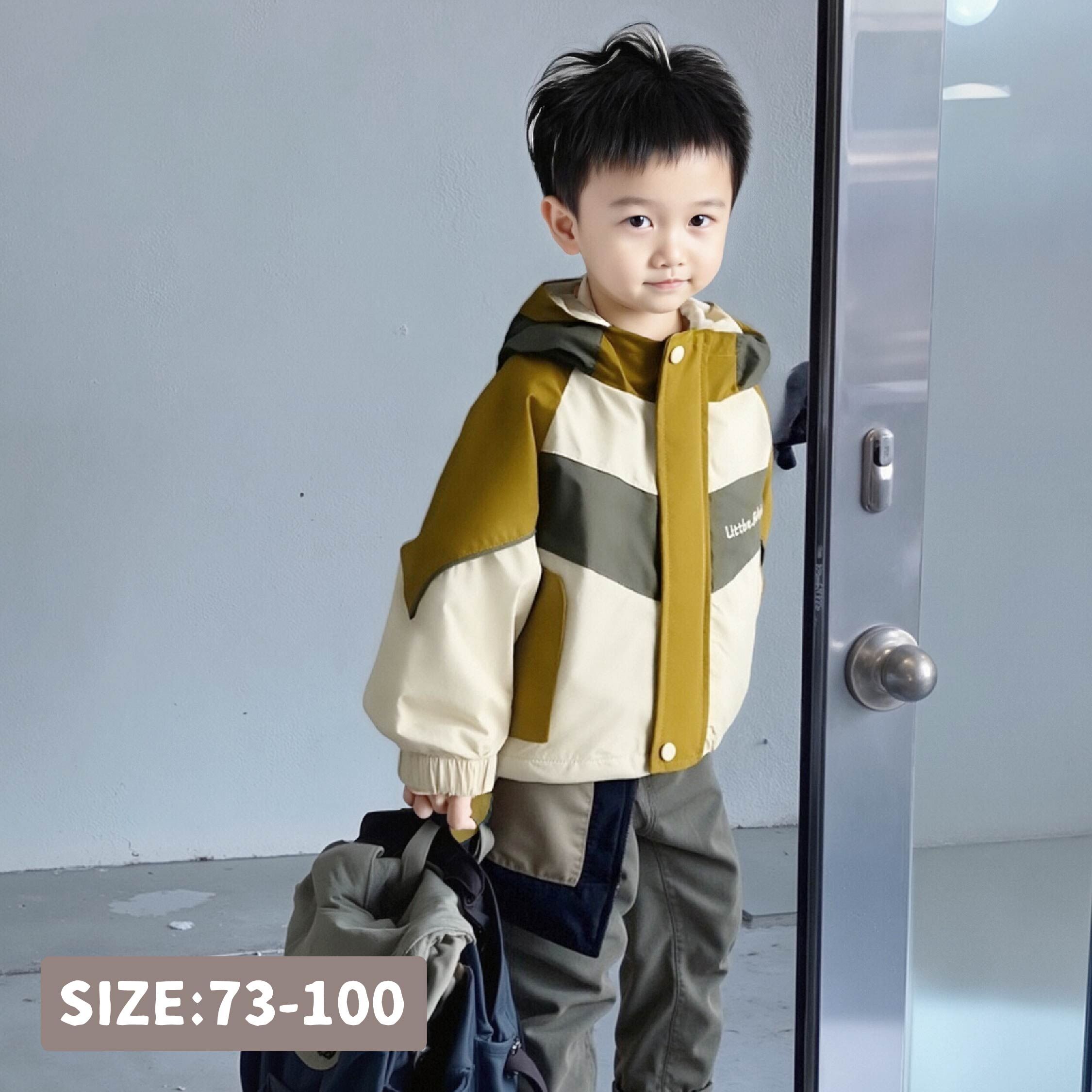 【H55346】質感色塊拼接英字刺繡連帽外套