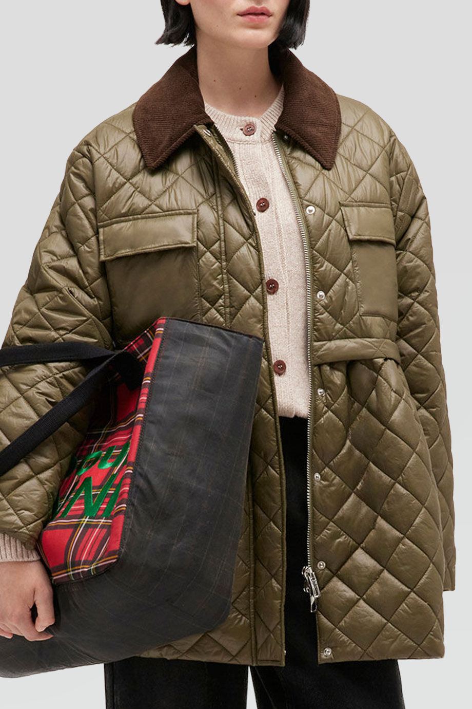 GANNI｜QUILT 撞色翻領菱格絎縫外套
