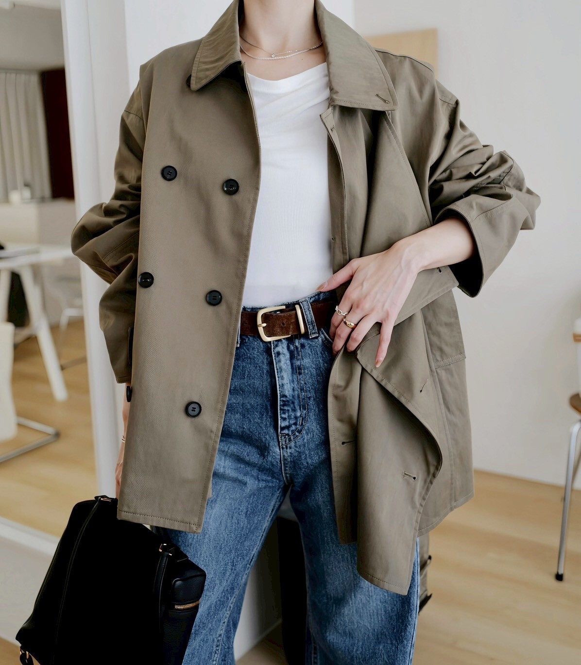 （現貨）綁帶翻領風衣外套 GL03