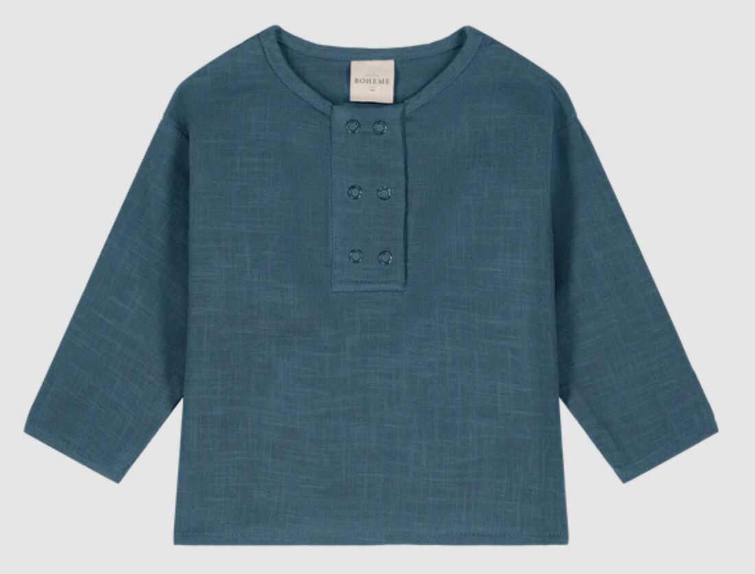 STUDIO BOHEME PARIS 排扣棉紗長袖上衣 Kurta Roméo-Bleu gris