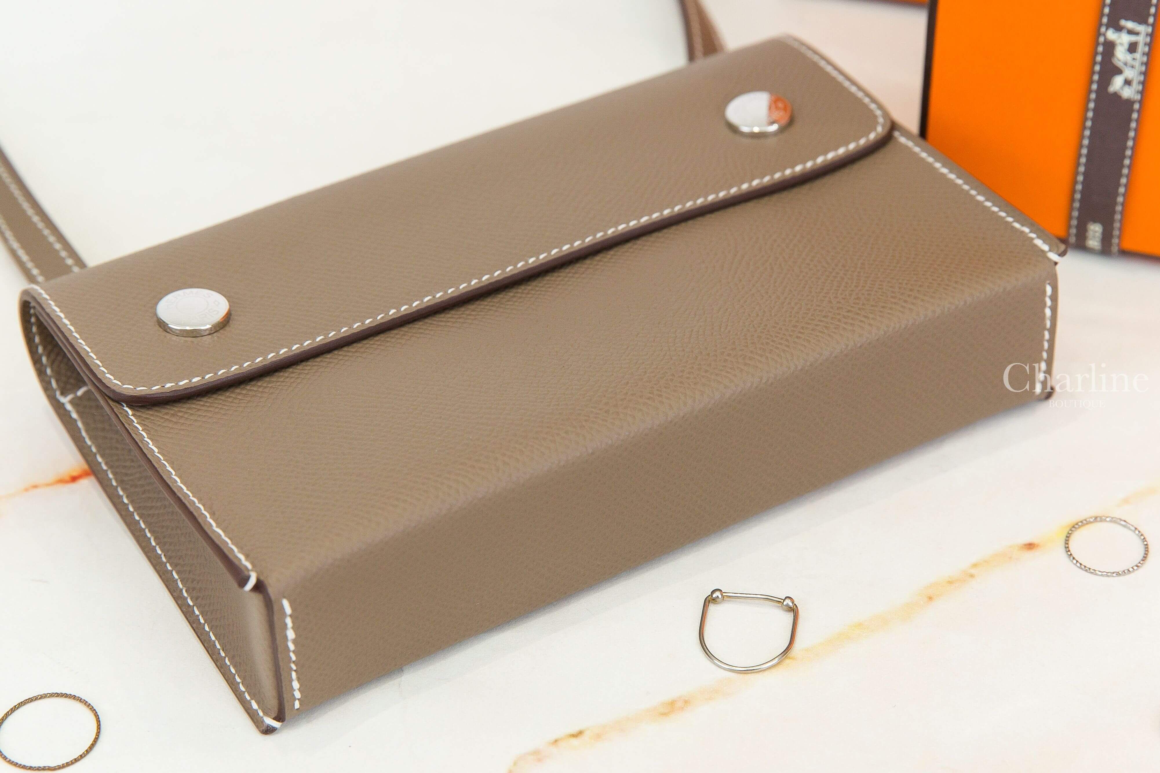 Hermès Hermèsnap Wallet 18 Etoupe Epsom 大象灰銀釦肩背包-Charline Boutique 精品代購