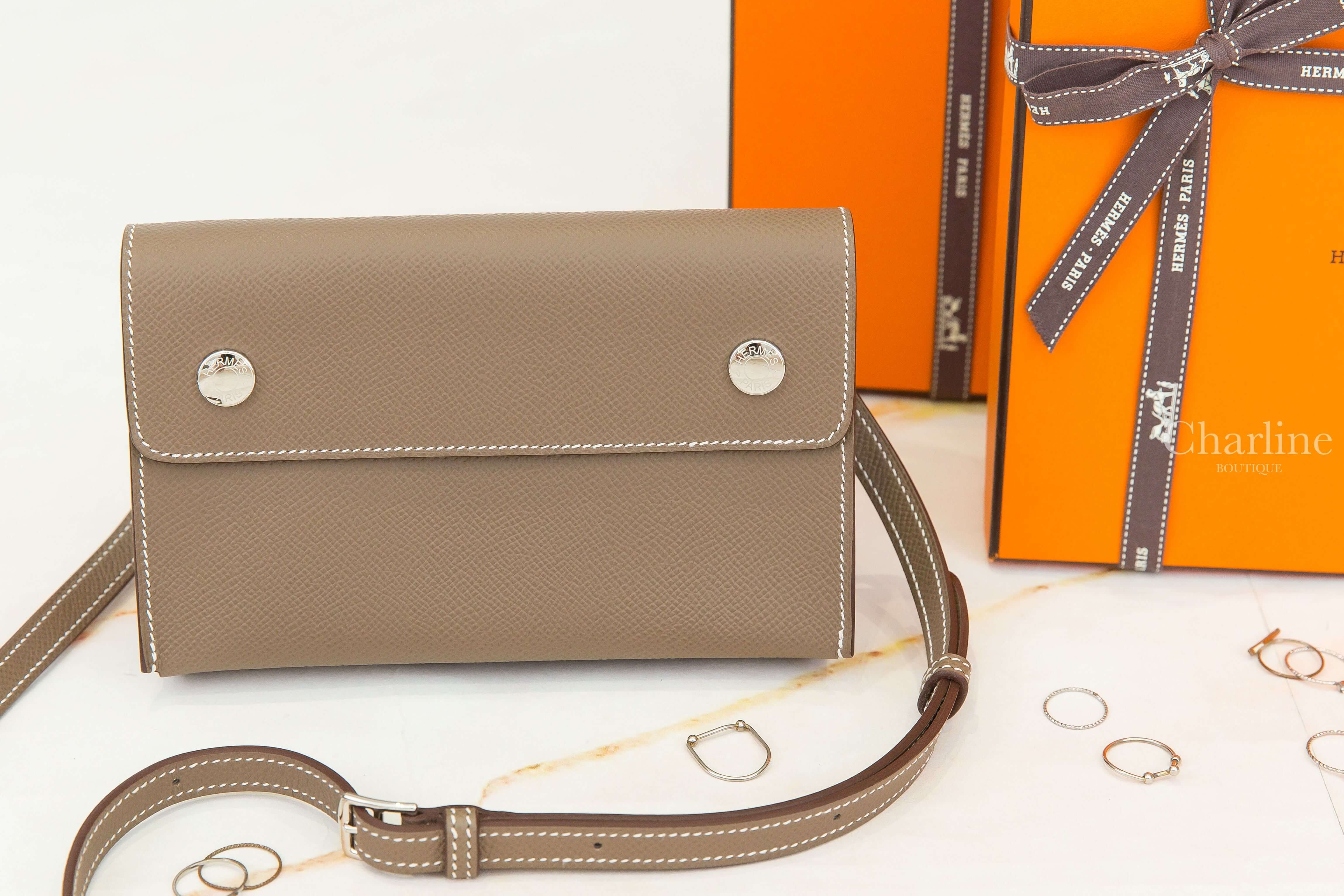 Hermès Hermèsnap Wallet 18 Etoupe Epsom 大象灰銀釦肩背包
