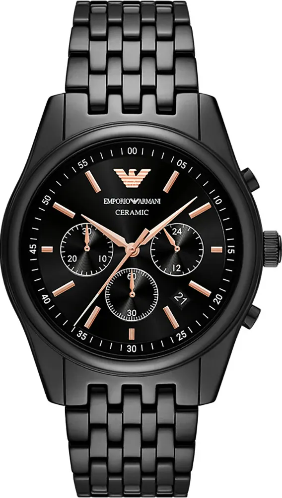 萬年鐘錶 - ARMANI   全黑三眼計時不鏽鋼男錶  AR70015 錶徑43MM