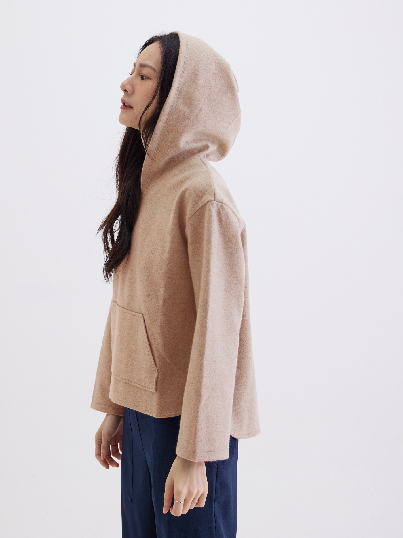 精靈連帽口袋長袖上衣-夕粉