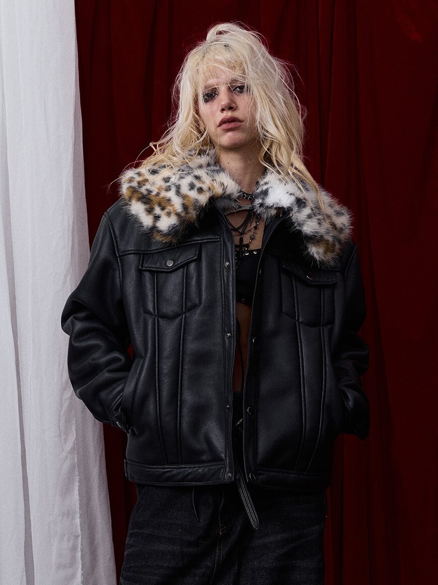 I DON‘T SMOKE X NANA 可拆卸毛領 皮外套 DONSMOKE