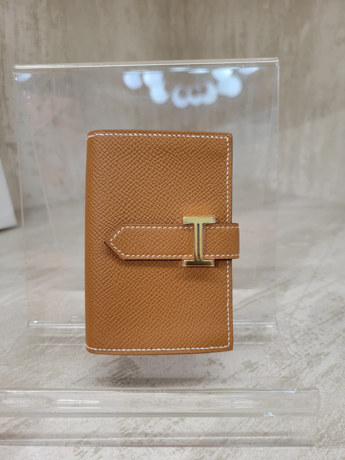 未使用品 UNUSED/99 %NEW HERMES MINI BEARN CARD HOLDER GOLD CC (CARD &COINS) 卡包 金棕 金扣
