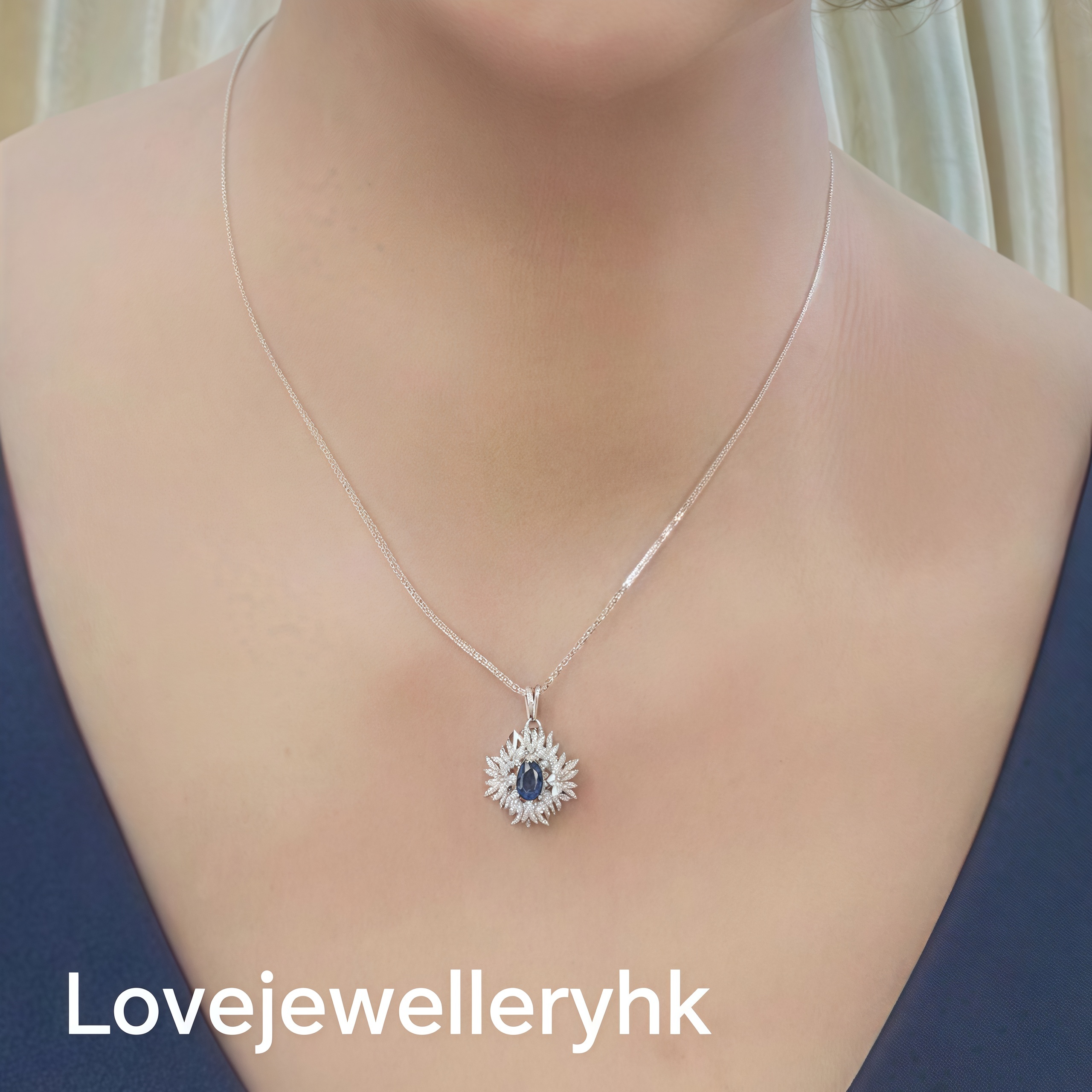 天然藍寶石爆花形吊咀       GP018