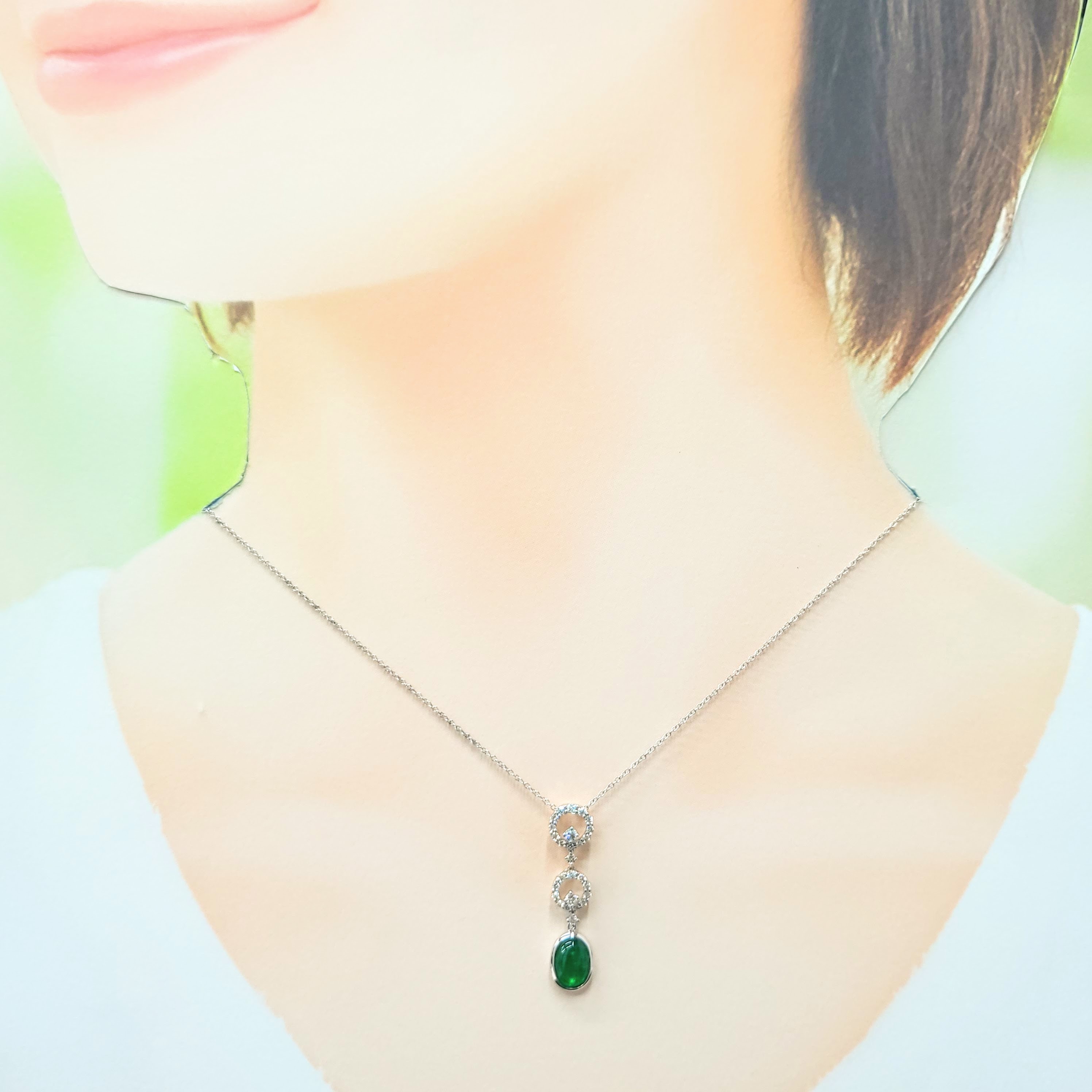 18K White Gold 1.03ct Emerald and Diamond Pendant