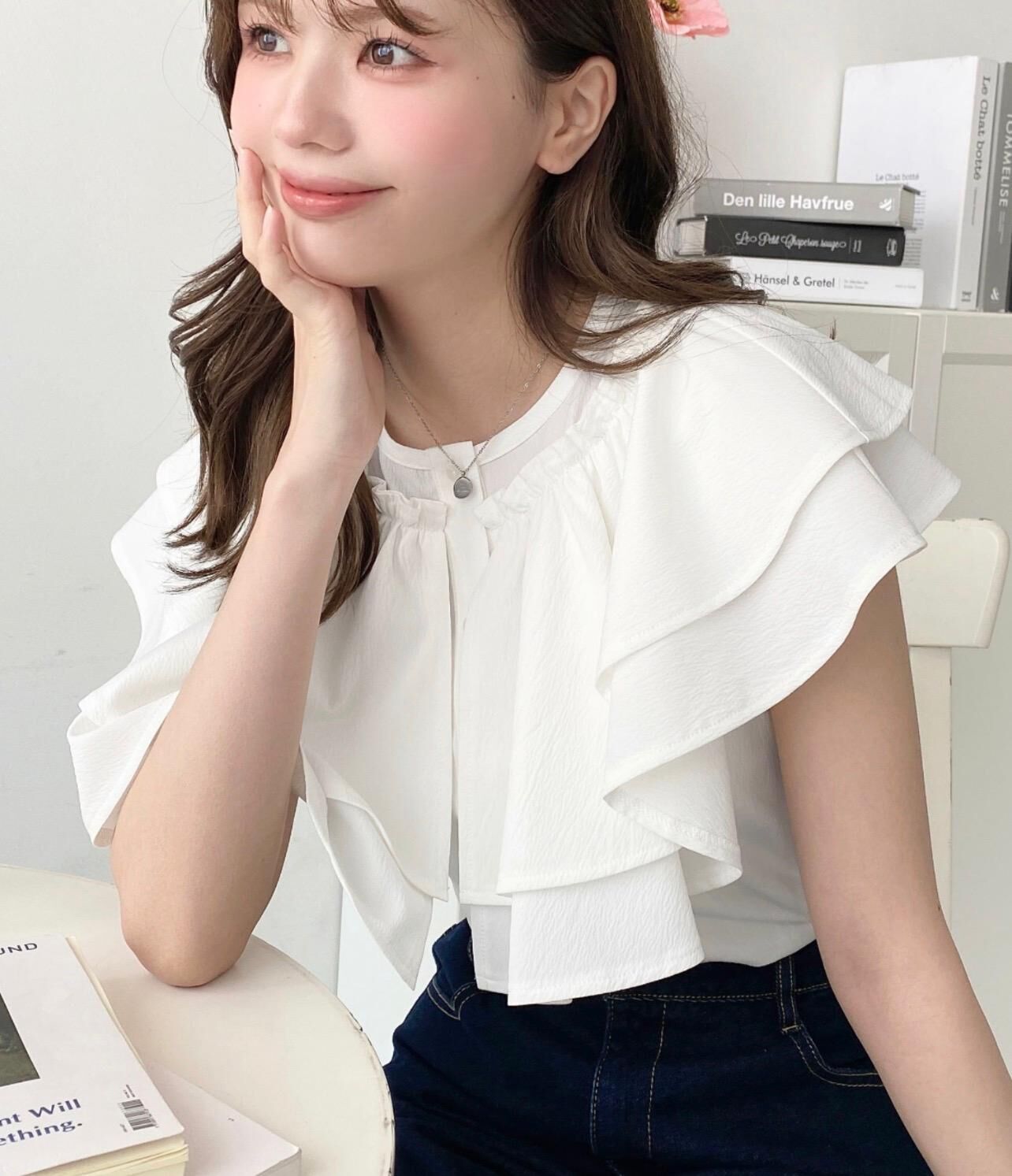 【預購】JN101606 moment+ 荷葉邊短袖襯衫