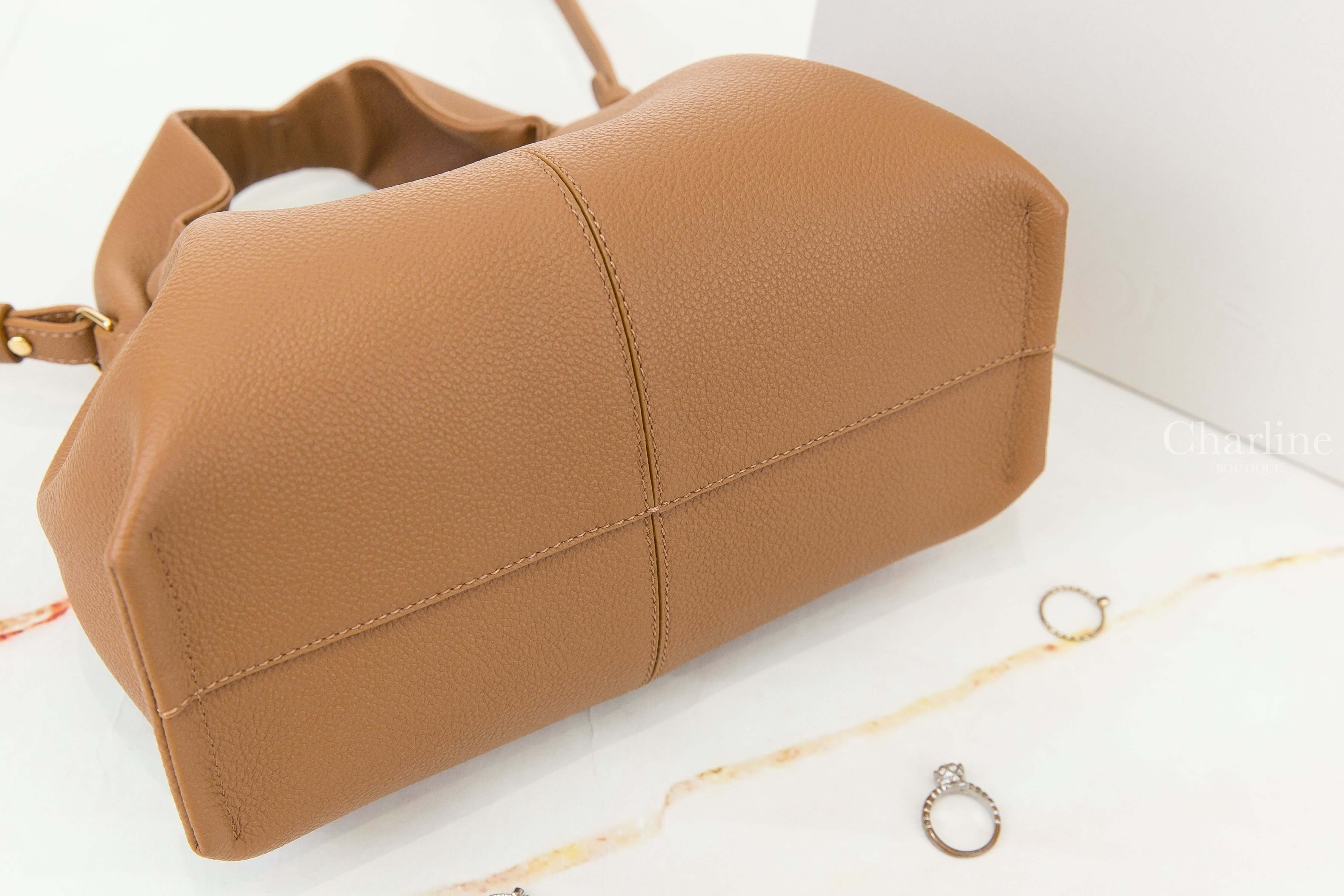 Polène Numéro Neuf Mini 駝色迷你側邊金字顆粒小牛皮手提肩背包-Charline Boutique 精品代購