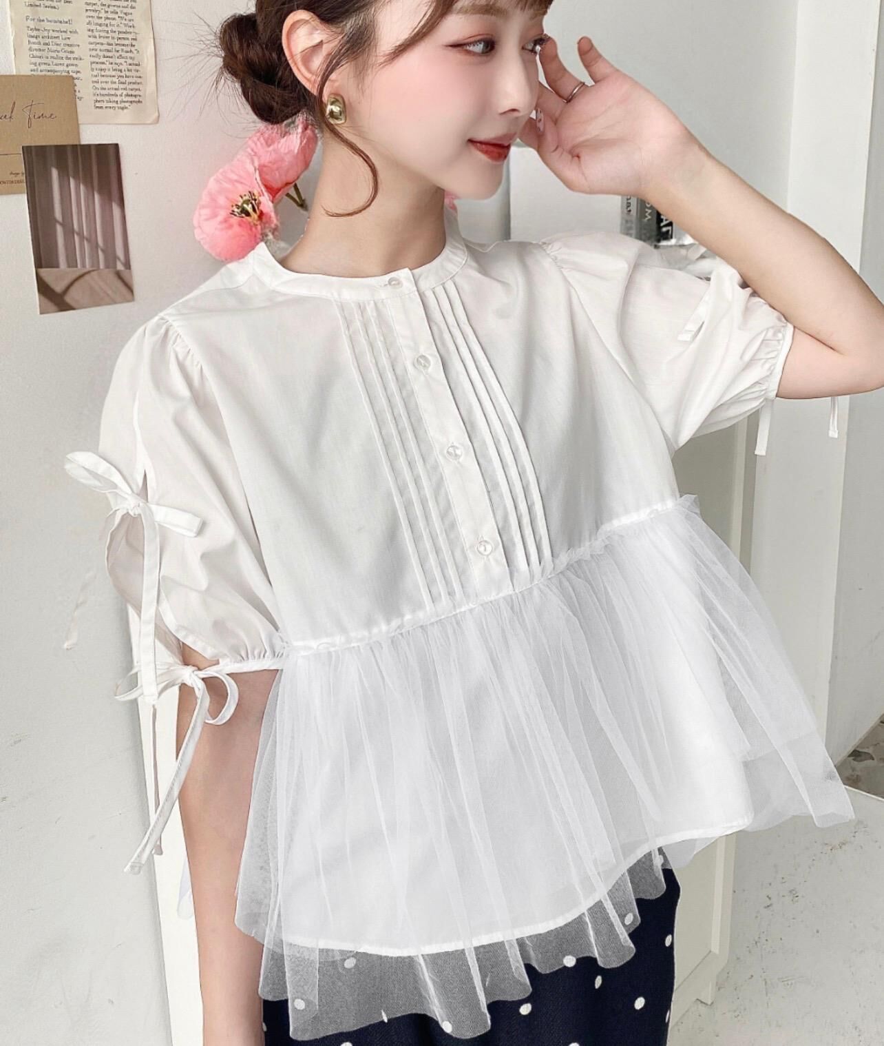 【預購】JN101607 moment+ 蝴蝶結袖襯衫