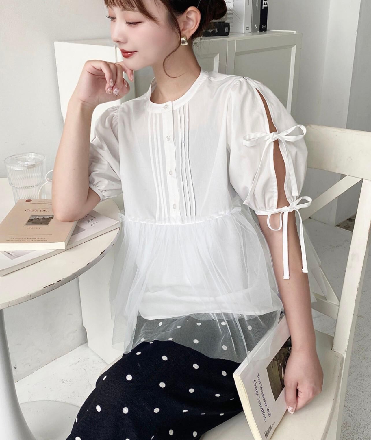【預購】JN101607 moment+ 蝴蝶結袖襯衫