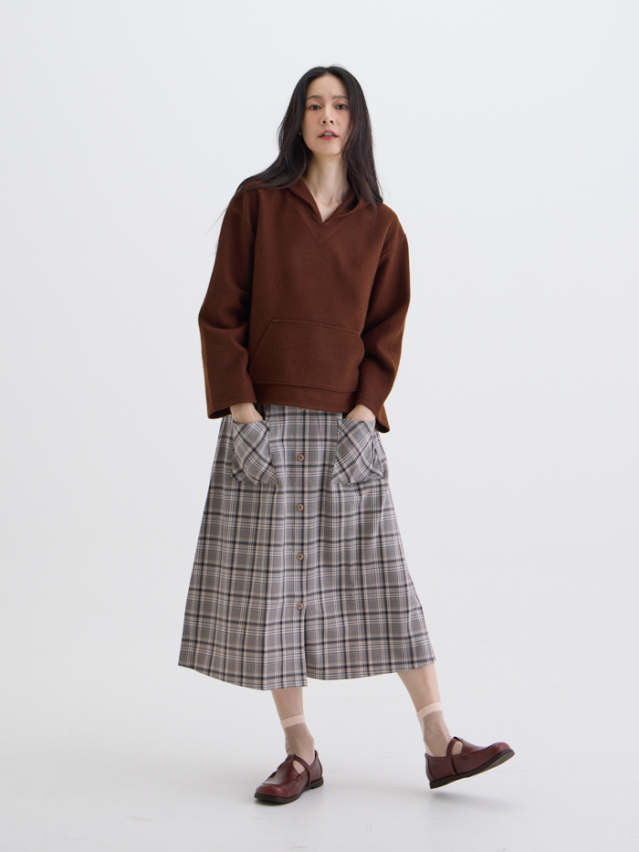 精靈連帽口袋長袖上衣-焦茶